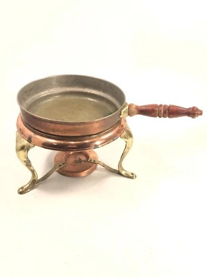Vintage Mid-Century Copper Brass Gold Wood Large Fondue Pot - Image 1 of 4