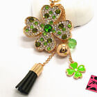 New Fashion Women Green Crystal Lucky Clover Tassel Pendant Chain Necklace