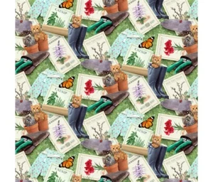 Cat Kitten Garden Fabric Designer 100% Cotton 112cm wide #HG9994-66 Seeds Pots - Picture 1 of 1