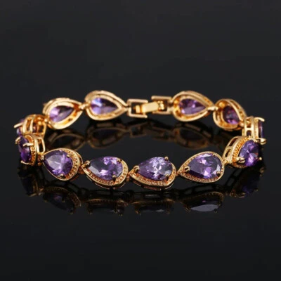 Brazalete tenis circonita cúbica corte pera chapado en oro amarillo joyería de boda para mujer Foto 1 de 4