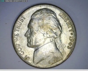 1943 P Jefferson War Nickel (54-305 4m2 ) - Picture 1 of 2