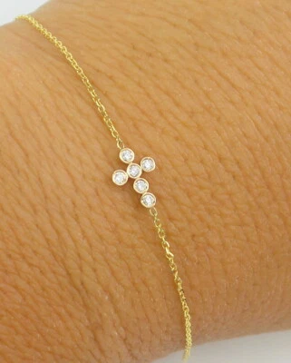 SMALL DIAMOND CROSS BRACELET 14K  GOLD 0.07CT NATURAL EARTH MINED DIAMONDS - Image 1 of 3