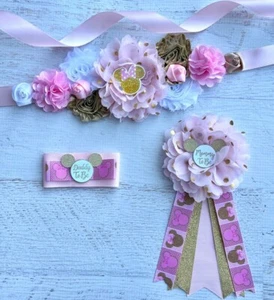 Fascia per baby shower Minnie Mouse rosa/oro, fascia premaman Minnie Mouse - Foto 1 di 3