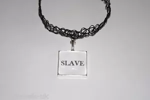 'SLAVE' Word Black PVC Choker Necklace Jewellery Daddys Girl Submissive Wench - Picture 1 of 1