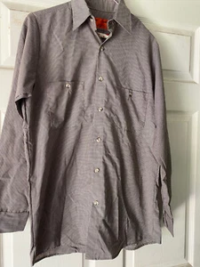 SMALL New Mens Long Sleeve Work Shirt LIGHT GREEN KHAKI/BLACK RED/WHITE STRIPE - Picture 1 of 13