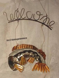 LARGE COPPER AND METAL FISH WELCOME SIGN Nautical Decor NEW Abstract Art - Foto 1 di 1