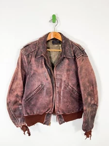 Chaqueta de cuero de caballo vintage años 40 talla 46 para hombre marrón rojo genuina construida - Imagen 1 de 7