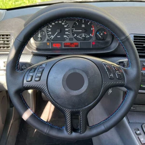 Hágalo usted mismo Cubierta de cuero del volante para BMW E39 E46 325i X5 E53 Z3 línea rojo-azul - Imagen 1 de 8