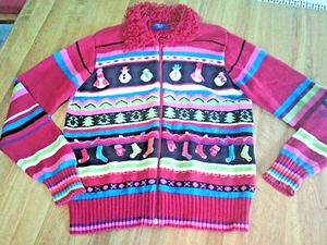 Petite M - Karen Scott Brand - Zippered Winter Holiday Cardigan Snowman Sweater - Picture 1 of 6