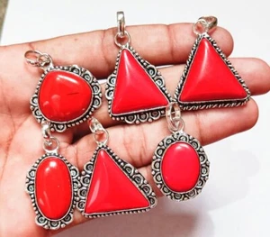 6x Coral Gemstone Pendant 925 Sterling Silver Designer Wholesale Pendant - Picture 1 of 3