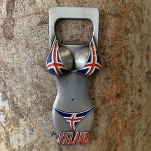 Vintage ICELAND Bikini Girl Magnetic 4” Bottle Opener EUC - Picture 1 of 6
