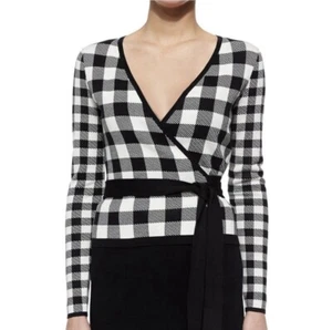 Maglione Diane Von Furstenberg DVF Kyla Wrap ballerina di seta P XS nero bianco $348 - Foto 1 di 15