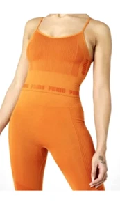New Women's Puma Evoknit Leggings & Crop Top Set Burnt Orange XS UK 8 RRP£50 - Picture 1 of 8