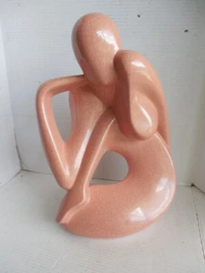 Jaru Large Vintage Boho Cubist Ceramic Sculpture of Woman Pink Salmon 18" x 12" - Picture 1 of 12