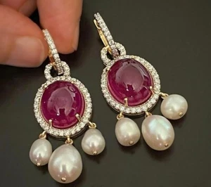 Orecchini Diamanti Argento Sterling 925 Turmoil & Perla Naturali RoseCut - Foto 1 di 4