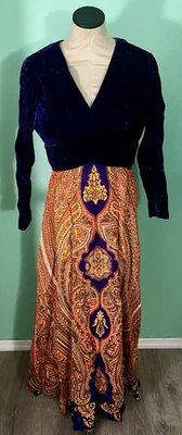 1960-х/70-х психоделический завышенной талии макси платье женщин большой бархат полиэстер - Изображение 1 из 4