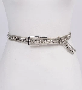 Womens Silver Textured Chain Belt Fits Waist Size Up To 43” - Picture 1 of 1