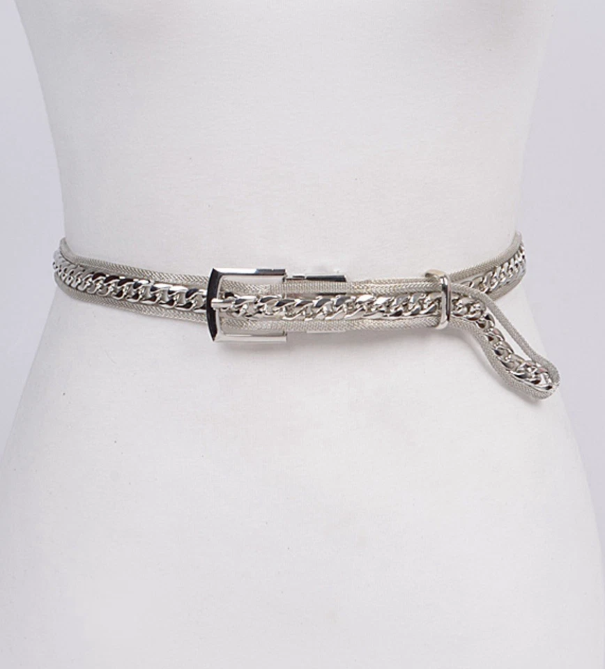 Womens Silver Textured Chain Belt Fits Waist Size Up To 43” - Image 1 of 1