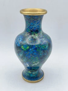 Cloisonne Blue /Aqua, Turquoise, Flowers/Floral and Brass Vase - Picture 1 of 9