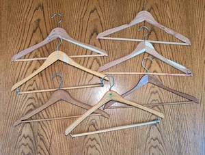 Lot Of 7 Wooden Suit Hangers Coat & Pants Vintage Mixed Wood Metal Trouser Bond - Picture 1 of 8