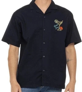 Matix Embroidered Good Day Martini Mens Navy Shirt Sz L - Picture 1 of 5