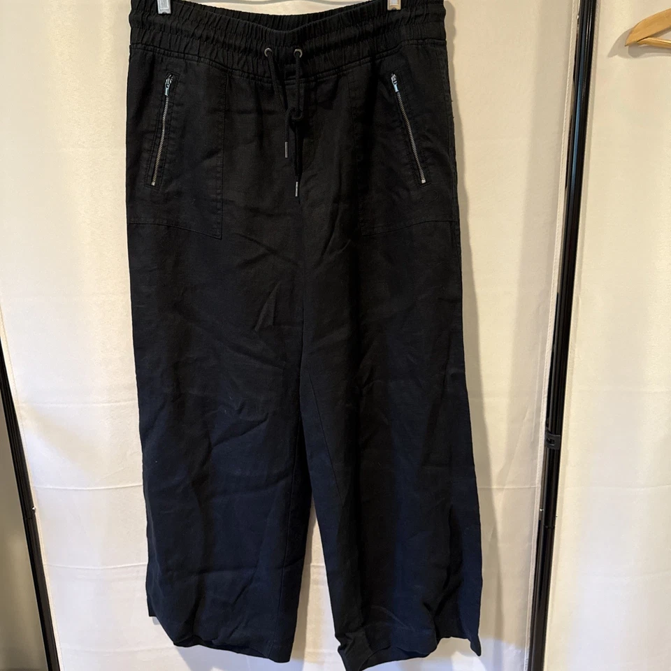 Athleta Cabo Linen Wide Leg Pants Womens Size 12 P Black Casual Lagenlook beach - Image 1 of 3