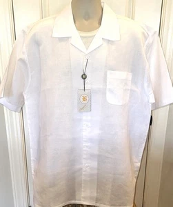 BAGAZIO Men’s White Linen Look Short Sleeve Camp Shirt Size XL NWT - Picture 1 of 3