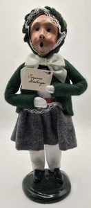 Vintage 1990 Byers Choice Caroler Girl Green Coat w/ Seasons Greetings Card - Picture 1 of 10