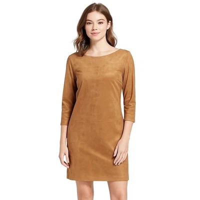 David Warren New York Brown Faux Suede Boat Neck 3/4 Sleeve Shift Dress 10 New - Image 1 of 4