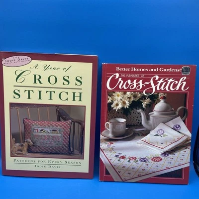 2 Craft BOOKS vtg 80s 90s CROSS STITCH Projects Patterns Gifts home Decor Bazaar - image 1 of 4