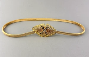 Cintura di espansione vintage epoca discoteca oro con fibbia in filagrana gioiello pietra grigia 27"/32" - Foto 1 di 11