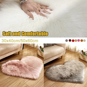 Fluffy Plush Carpet Long Hair Heart Shaped Carpet Soft Hairy Fur Rugs Bedroom - Picture 1 of 22