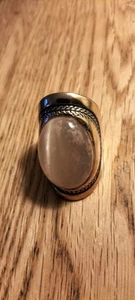 Antique/Vintage? Gold Tone Ring With Rose Or Milky Quartz Stone Size M - Picture 1 of 11