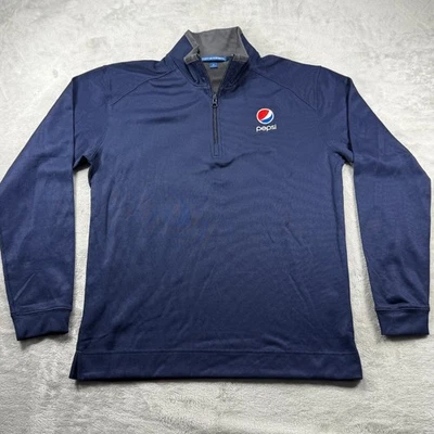 百事可乐男式 M 港务局 1/4 拉链套衫海军蓝/灰色刺绣标志 — 第 1/4 张图片
