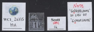 WC1_24775.FRENCH COL.: GUADELOUPE. Rare variety of 1c. 1894 stamp. Sc. 14. MH - Picture 1 of 1