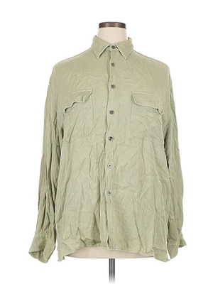 Top de seda verde manga larga XL Bill Blass para mujer Foto 1 de 4