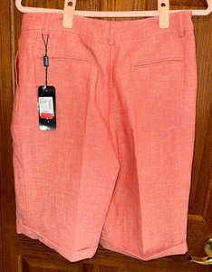 NUEVO CON ETIQUETAS - A-K-R-I-S PUNTO Mujer Talla 8 Forrado Lino Lana Pantalones Cortos Rojo Salmón Preppy - Imagen 1 de 5