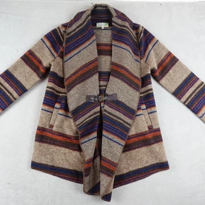 Sahalie Sweater Jacket Womens Medium Wool Blend Shawl Collar Buckle Cozy Stripe - Picture 1 of 22