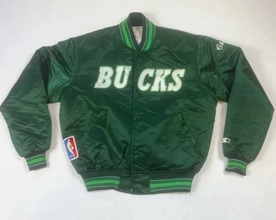 Винтажная редкая стартовая зеленая атласная куртка NBA Milwaukee Bucks. Мужские большие - Изображение 1 из 4