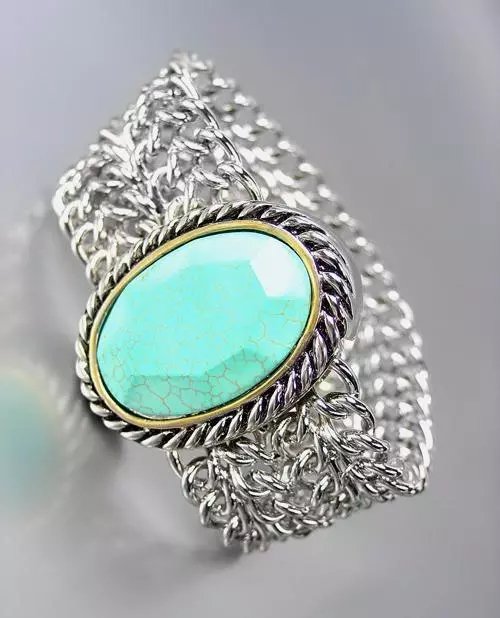 CHUNKY Designer Turquoise Silver Cable Medallion Chain Magnetic Clasp Bracelet - Image 1 of 3