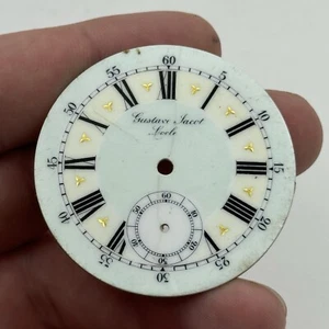 44.2mm Antique Gustave Jacot Locle Beautiful Porcelain Pocket Watch Dial Spares - Picture 1 of 9