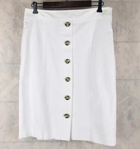 Rafaela Pencil Skirt Size 12 White Faux Button Front Summer Career Lined - Picture 1 of 7