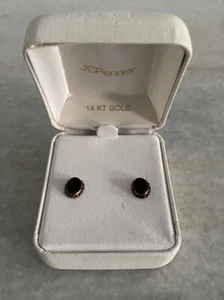Beautiful 585 14k Gold Onyx Oval Earrings In Box - Picture 1 of 8