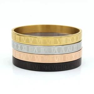 Fashion Titanium Steel Roman Numeral Buckle Cuff Bangle Bracelet For Men Jewelry - Picture 1 of 28