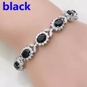 Black Sapphire White Topaz Tennis Gemstone Crystal Zircon Bracelet Bangle Gifts - Picture 1 of 3