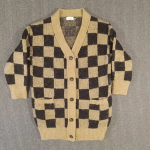 Bluivy Cardigan Sweater Womens S/M Buffalo Plaid Black Tan Pockets Acrylic Blend - Picture 1 of 15