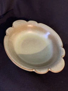 Frankoma 30B Prairie Green Brown Handled Scalloped Bowl Dish Pottery - Picture 1 of 12