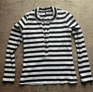 Askk NY Sailor Stripe Snap Henley Top Stretchy Nautical Spring Style 3 USA Made - Picture 1 of 5