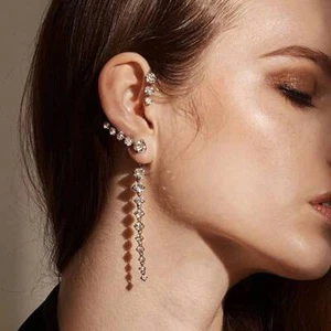Earrings Single Rhinestone Earrings Women Minimalist Ear Hanging Clip Earrings - Picture 1 of 10