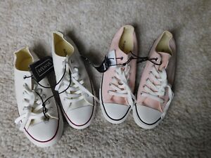 Canvas lace up trainers NEW x2 from Aldi. Soft white and light pink. Size 6.